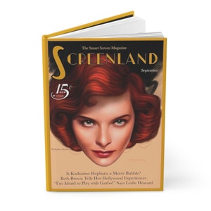 Katharine Hepburn Hardcover Matte Journal, notebook. 1930s & 1940s Hollywood movie star. Gift for writers, teachers, student. Iconic actress