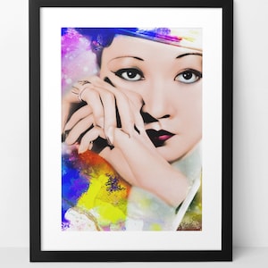 ANNA MAY WONG wall art print poster. 1920s & 1930s Asian Hollywood movie star. Colorful eclectic home decor artwork. Maximalist pop art .