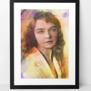 LILLIAN GISH wall art print poster. 1920s Hollywood legendary silent movie star actress. Home decor artwork. Colorful maximalist artwork.