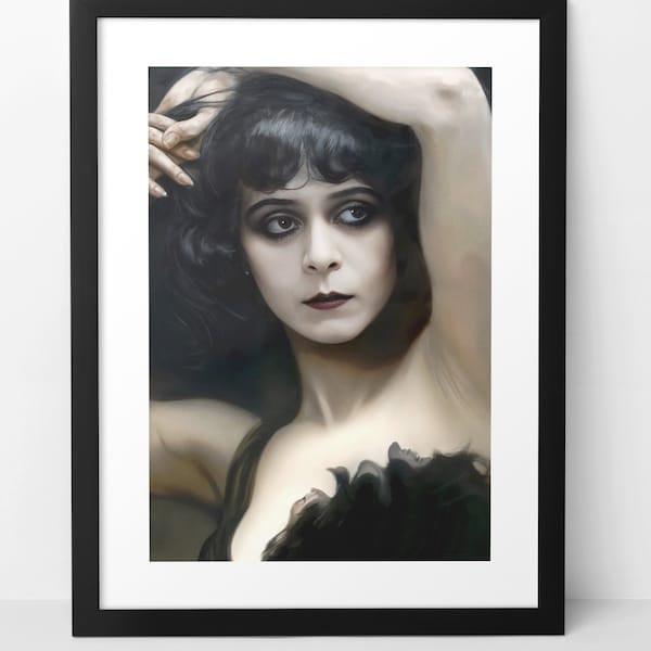 Theda Bara inspired original wall art print illustration. Gothic home decor artwork. Silent movie VAMP 1910s & 1920s. Goth icon poster.