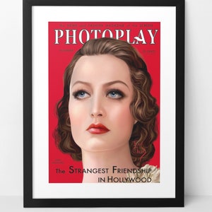 Joan Crawford original wall art print poster. 1920s & 1930s Silent movie star actress. Pulp art magazine cover artwork of old Hollywood.