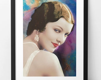 MYRNA LOY wall art print poster - 1920s & 1930s silent movie star actress - Colorful and modern artwork home decor.