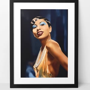 Josephine Baker original wall art print poster. 1920s black flapper movie star. Unique home decor fine art artwork. Harlem Renaissance icon.