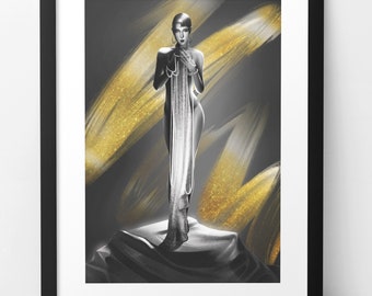 Josephine Baker original wall art print poster. Legendary 1920s black flapper home decor artwork. Silent movie star. Harlem Renaissance.
