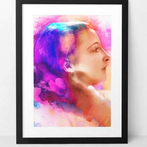EVA VON BERNE wall art print poster. 1920s Hollywood movie star silent movie star artwork. Colorful maximalist home decor. German Garbo