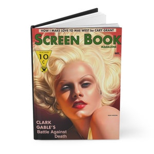 May include: A vintage-style magazine cover featuring a glamorous woman with blonde hair and red lipstick. The cover text reads "SCREEN BOOK MAGAZINE" and "HOW I MAKE LOVE TO MAE WEST by CARY GRANT". The price is listed as "10c".