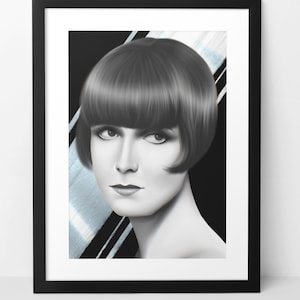 Original Lulu fan art © wall print poster illustration.  1920s old Hollywood iconic Flapper silent movie star. Home decor artwork. Legends.