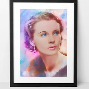VIVIEN LEIGH wall art poster 1930s & 1940s old Hollywood movie star artwork. Gone with the Wind actress Scarlett O&#39;hara. Colorful maximalist