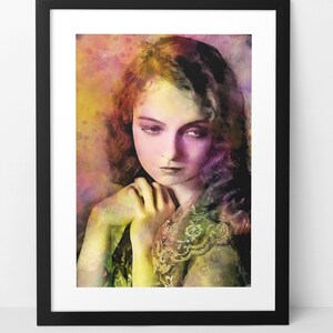 LILLIAN GISH wall art portrait poster. 1910s & 1920s iconic Hollywood silent movie star in a colorful maximalist print home decor artwork.