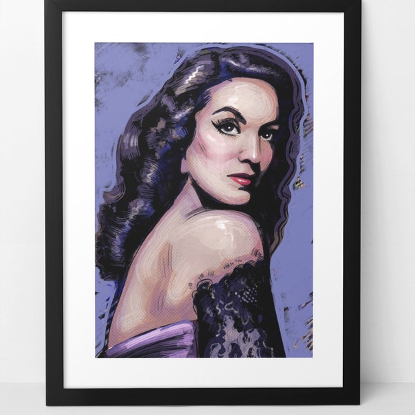 Maria Felix original wall art print. 1940s Mexican Latina movie star - La Dona. Colorful and unique home decor artwork.