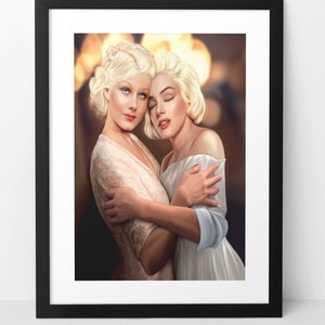 Jean Harlow and Marilyn Monroe original illustration movie wall art print home decor,  blonde bombshells old Hollywood poster. Femme Fatale