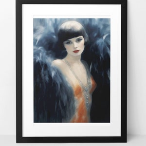 Original Flapper illustration © Lulu inspired wall art print poster.  1920s Hollywood silent movie star home decor artwork. Roaring 20s.