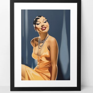 Josephine Baker original wall art print - 1920s black flapper movie star. Art deco home decor artwork. Harlem Renaissance icon illustration.