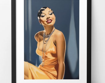 Josephine Baker original wall art print - 1920s black flapper movie star. Art deco home decor artwork. Harlem Renaissance icon illustration.