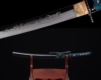 Ręcznie grawerowany miecz samurajski Wakizashi: stalowa katana treningowa T8