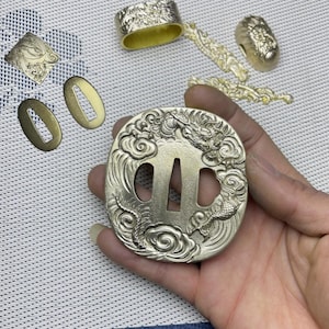 DIY Katana Tsuba Dragon Theme Tsuba guard Include Habaki Seppa Fuchi Menuki Kashira Handmade Japanese Samurai Sword Accessories