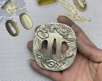 Dragon Katana Tsuba Guard: Copper Samurai Sword Fittings Set