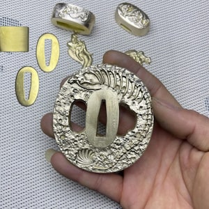 DIY Katana Tsuba Dragon Theme Tsuba guard Include Habaki Seppa Fuchi Menuki Kashira Handmade Japanese Samurai Sword Accessories
