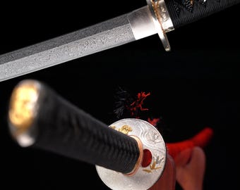 Handmade Red Katana Tiger Theme Fantasy Sword Real Japanese Samurai Sword