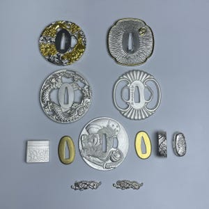 Part 2 DIY Katana Tsuba Alloy Set Tsuba guard Include Habaki Seppa Fuchi Menuki Kashira Handmade Japanese Samurai Sword Accessories