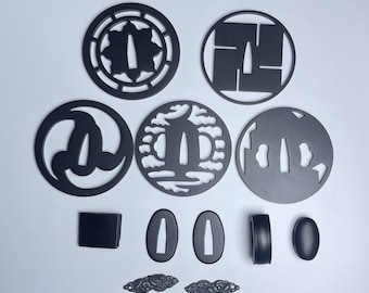 DIY Katana Tsuba Iron Tsuba guard Include Habaki Seppa Fuchi Menuki Kashira Handmade Japanese Samurai Sword Accessories