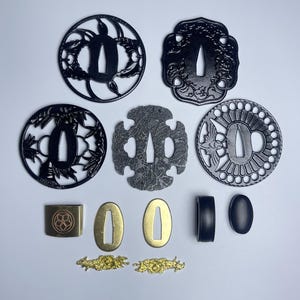 Part 2 DIY Katana Tsuba Iron Tsuba guard Include Habaki Seppa Fuchi Menuki Kashira Handmade Japanese Samurai Sword Accessories