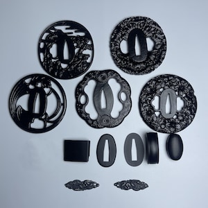 Partie 2 DIY Katana Tsuba Iron Tsuba guard comprend des accessoires d&#39;épée de samouraï japonais faits main Habaki Seppa Fuchi Menuki Kashira
