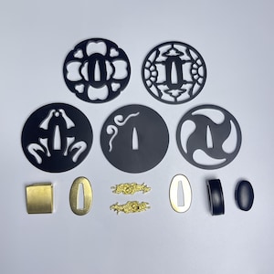 Part 2 DIY Katana Tsuba Iron Tsuba guard Include Habaki Seppa Fuchi Menuki Kashira Handmade Japanese Samurai Sword Accessories