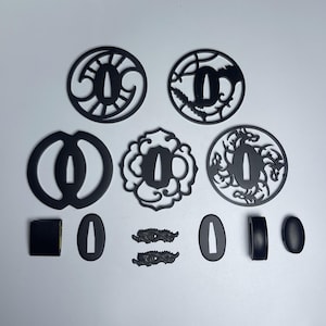 Part 2 DIY Katana Tsuba Iron Tsuba guard Include Habaki Seppa Fuchi Menuki Kashira Handmade Japanese Samurai Sword Accessories