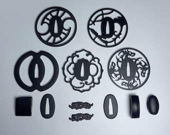 Handmade Iron Katana Tsuba Set: Samurai Sword Fittings