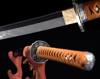 Handmade T10 Steel Katana: Real Samurai Sword, Clay Tempered Blade