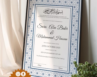 Certificado de Nikkah de lujo, plantilla de contrato de Nikkah premium, certificado de Nikkah editable, contrato de Nikkah digital, Nikah Nama islámico