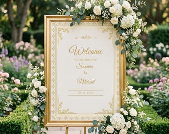 Placa de boas-vindas personalizada para Nikkah, placa de boas-vindas para casamento muçulmano, placa de boas-vindas para casamento islâmico, placa para cerimônia de Nikkah, quadro de boas-vindas, decoração digital para Nikkah.