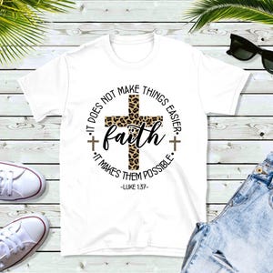 Faith Leopard Print Cross PNG | Luke 1:37 Bible Verse Sublimation Design | Christian DTF Transfer | Religious PNG Digital Download