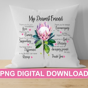 Mi querido amigo, gracias amigo, diseño de sublimación de Protea, carta de agradecimiento a mi amigo, descarga PNG instantánea