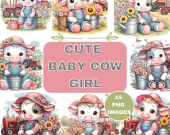 Cute Cartoon Girl Cows PNG, 14 Country Girl PNG, Farm Life For Girls, Cow Farm Girl Cartoon, Digital Designs, Pastel Colors