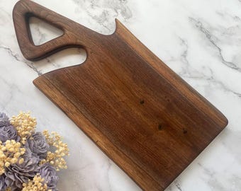 Live Edge Black Walnut Charcuterie Board: Organic Finish, Triangle Handle