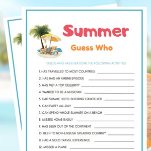 Summer Games, Guess Who Summer Game, Summer Party Games, Summer Game for Adults, Summer Activity, Summer Game for Kids, Summertime Games