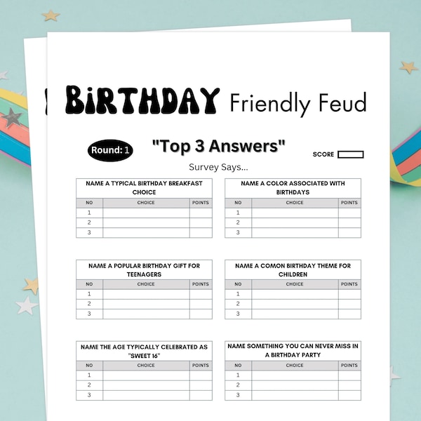 Birthday Feud, Birthday Friendly Feud, Birthday Family Feud, Birthday Games for Kids and Adults, Birthday Party Games