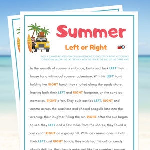 Summer Games, Summer Left or Right Game, Summertime Games, Summer Party Games, Summer Games Printable, Summer Games for Kids and Adults