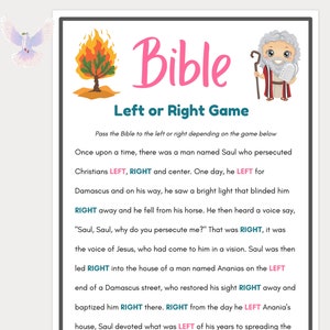 Bible Games, Left or Right, Bible Game for Kids, Womens Ministry Games, Bible Study Games, Bible Game for Adults, Christian Fellowship Games