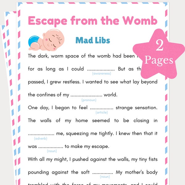 Mad Libs, Baby Shower Games, Baby Shower Mad Libs, Gender Reveal Party Games, Baby Naming Games, Printable Mad Libs, Oh Baby Mad Libs