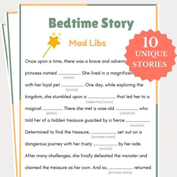 Mad Libs Bundle, Printable Bedtime Story for Kids, Bedtime Story Mad Libs, Word Game, Mad Libs for Family, Bedtime Stories Mad Libs