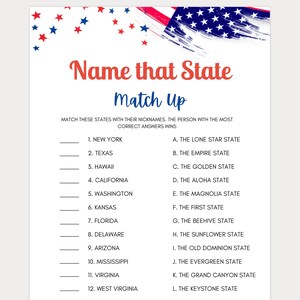 Memorial Day Game Name that State, Memorial Day Games for Kids, Memorial Day Party Games, Memorial Day Game for Adults, States and Nicknames