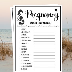 Pregnancy Party Games, Word Scramble, Baby Shower Games, Pregnancy Games, Baby Naming Games, Gender Reveal Games