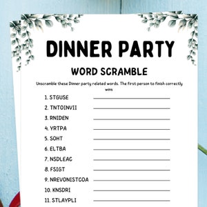 Greenery Dinner Party Word Scramble Printable Dinner Party Games Dinner Games for Kids and Adults