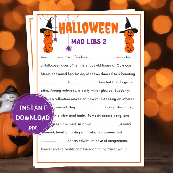 Halloween Mad Libs 2, Madlibs for Kids and Adults, Printable Halloween Games, Halloween Party Games, Halloween Activity