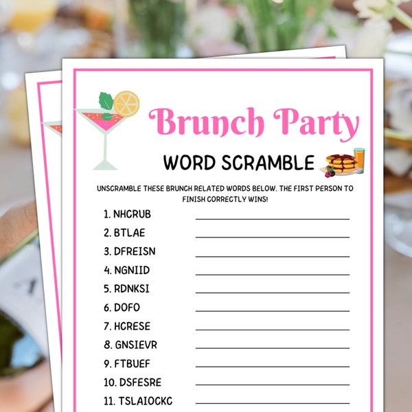 Brunch Party Games, Brunch Party Word Scramble, Ladies Brunch Party Games, Brunch Games for Adults, Birthday Brunch Games