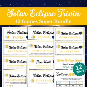 Eclipse Games, 12 Game SUPER Bundle, Solar Eclipse Games, Solar Eclipse Party Games, Eclipse Games for Kids, Solar Eclipse Trivia, Riddles