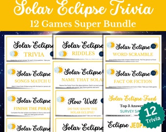 Solar Eclipse Trivia 12-Games SUPER BUNDLE, Party Games for Kids, Adults and Seniors, Solar Eclipse Games, Party Games